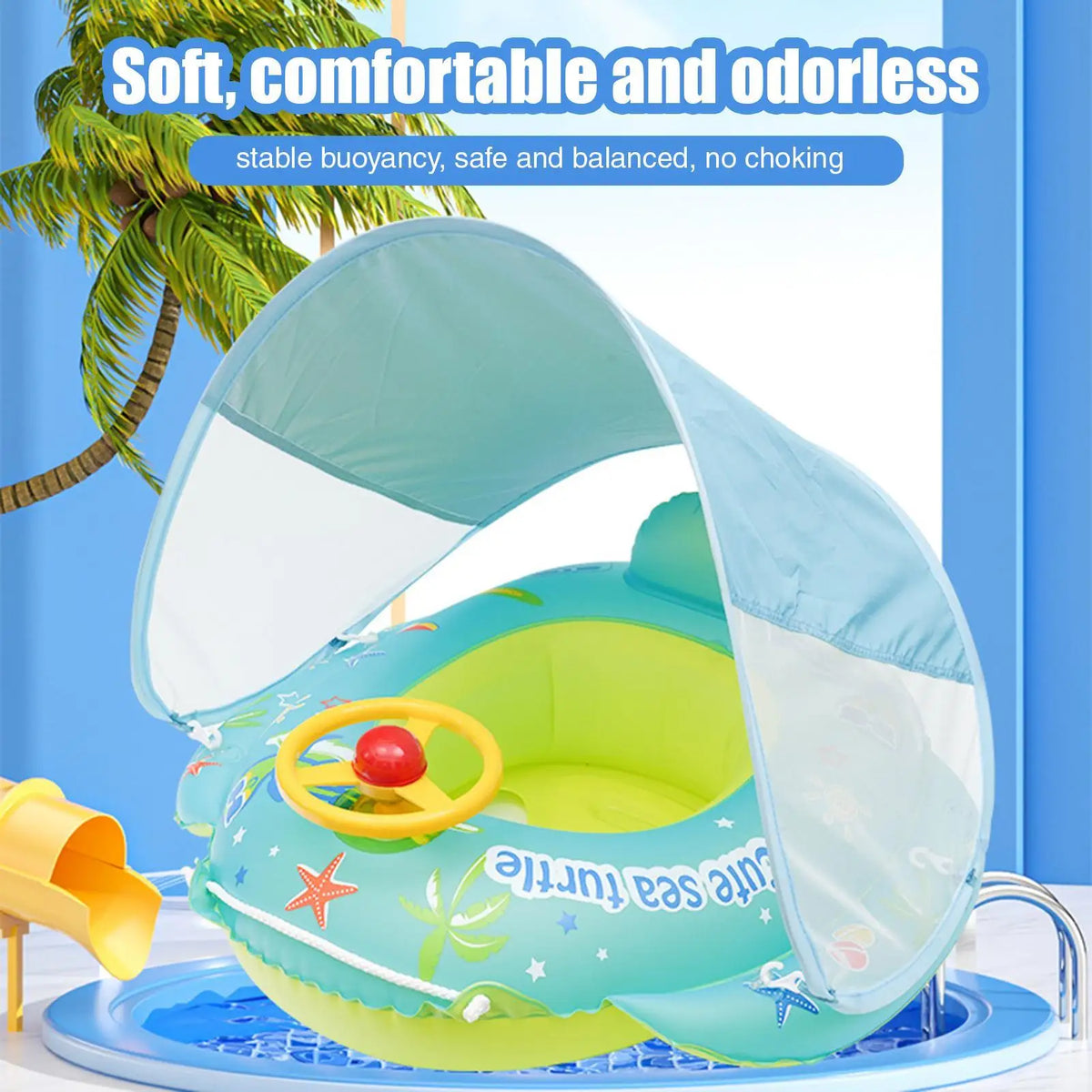 Kids Inflatable Pool Float with Sunshade Canopy | Swim Seat Ring Inflatable Pool Float Axl