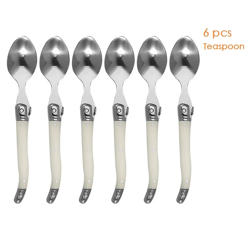 6-Piece Laguiole Stainless Steel Cutlery Set – Knives Forks Spoons Flatware Cutlery Set Axl 6pcs teaspoon