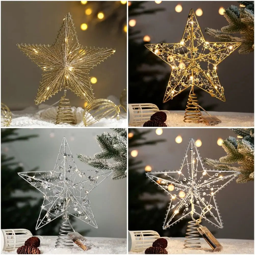 LED Pearl Wire Star Christmas Tree Topper – Gold Iron, 10 LEDs Christmas Tree Topper Axl