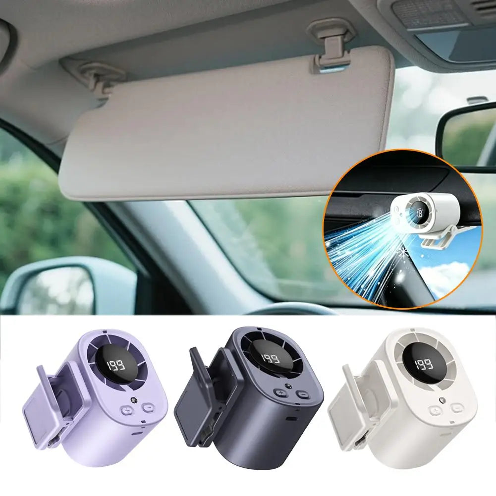 Clip-On Car Fan LED Display | USB-C Rechargeable Cooling Fan Clip-On Portable Fan Axl