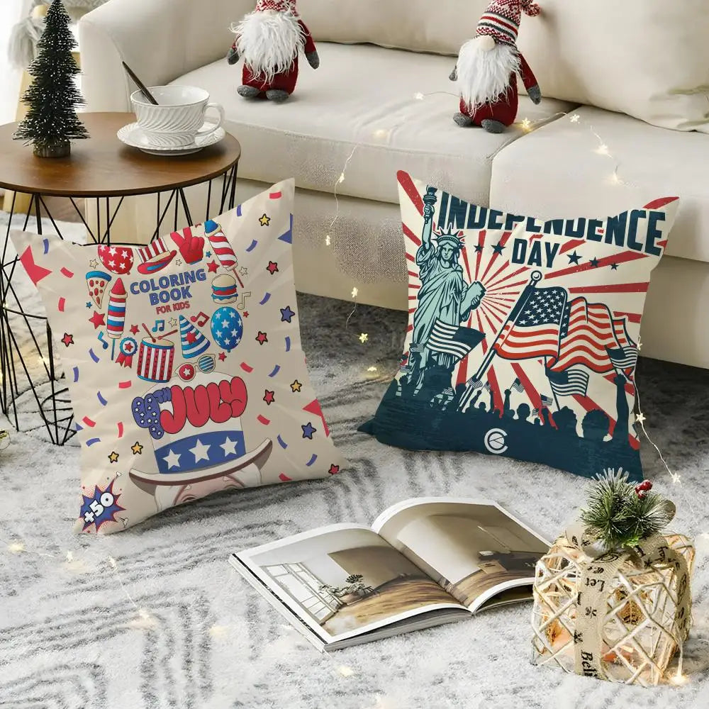 Independence Day Linen Cushion Cover – Patriotic Pillowcase Decorative Pillow Cover Axl