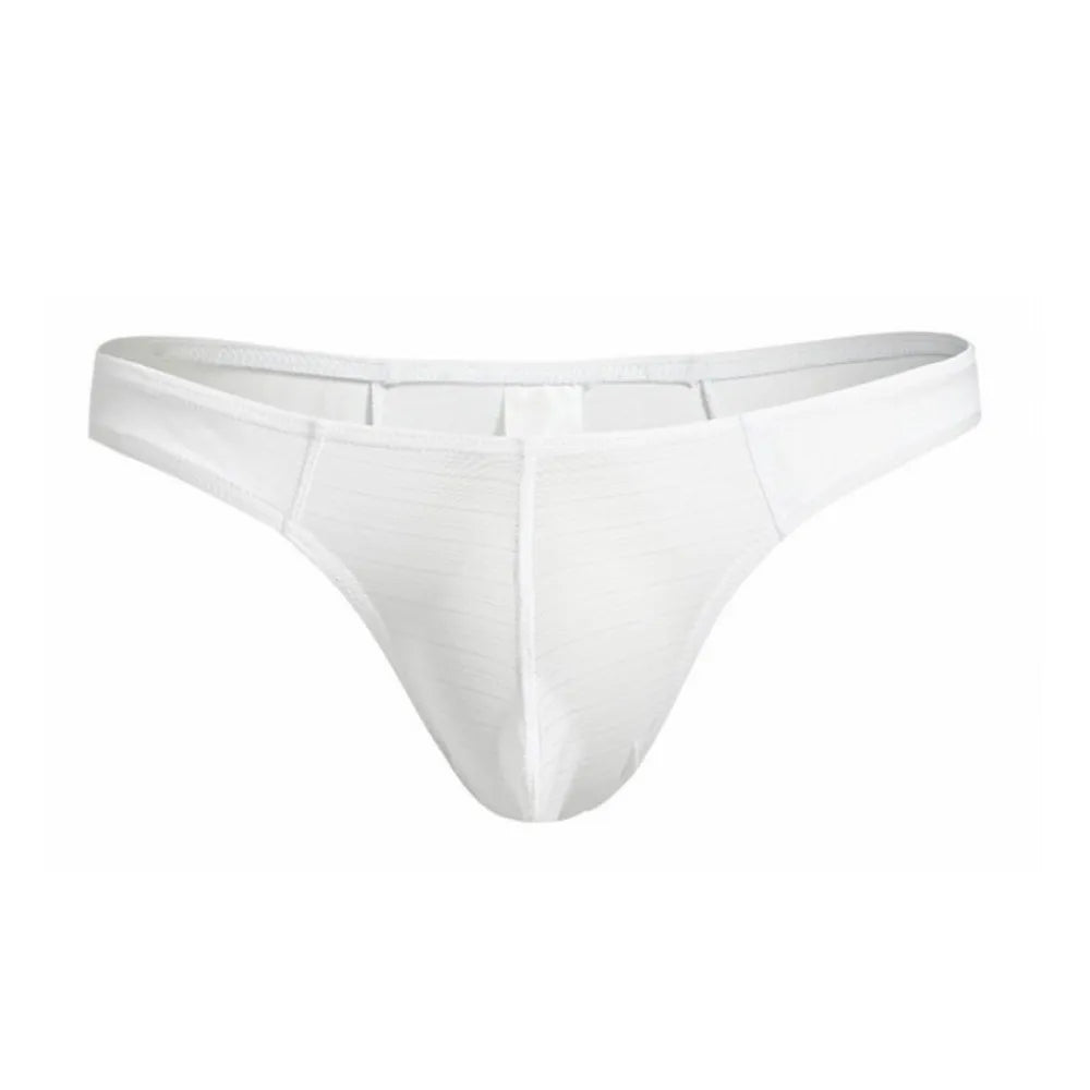 Men's Ice Silk Thongs – Breathable Low Waist Nylon Briefs Men's Thong Underwear Axl White 2XL