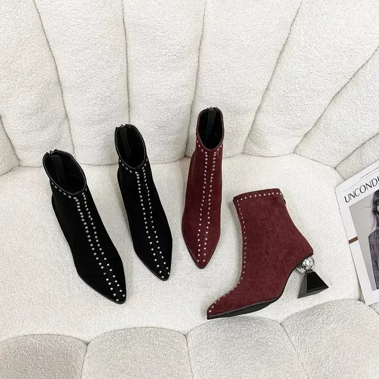 Women's Punk Ankle Boots Pointed Toe Spike Heel Back Zip Ankle Boots Axl