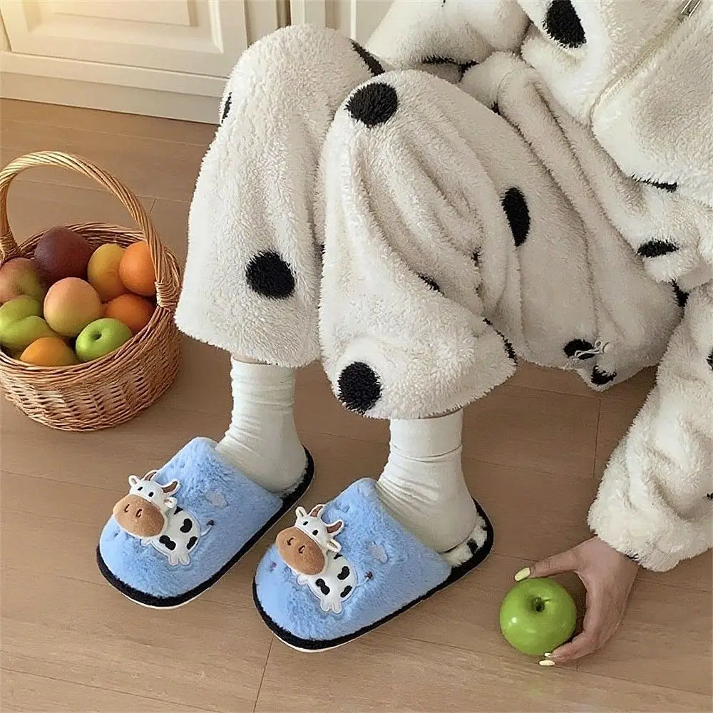 Cow Print Faux Fur Slippers – Cozy Indoor Slides Men & Women Faux Fur Slippers Axl