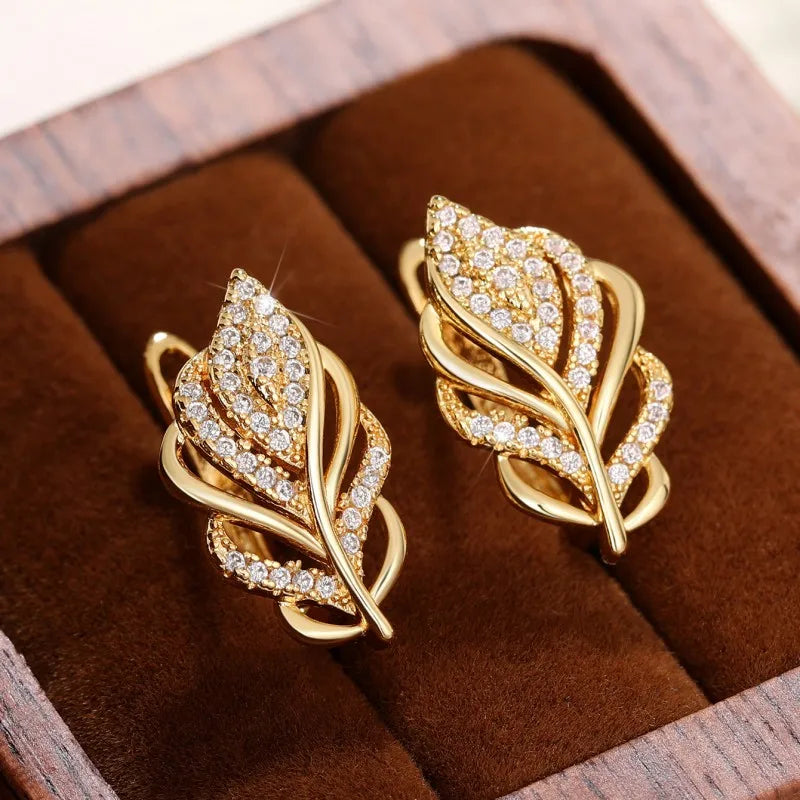 Huitan Gold Leaf Hoop Earrings – Elegant Women's Jewelry Hoop Earrings Axl E2885