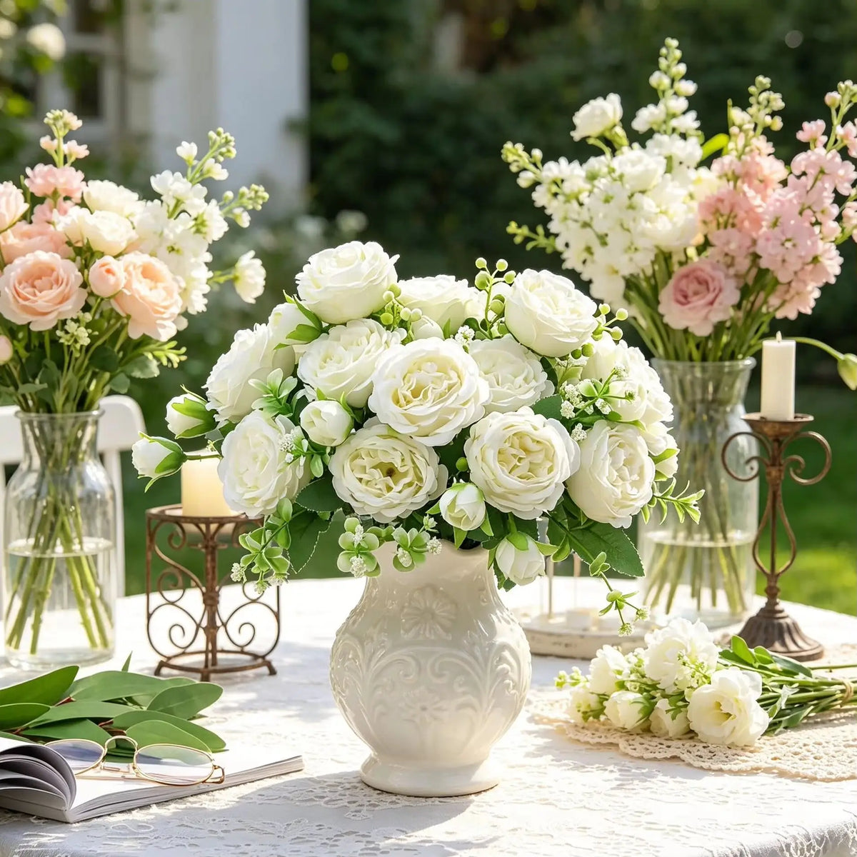 Silk Peony Rose Bouquet – Artificial Flowers for Home & Wedding Artificial Flower Bouquet Axl