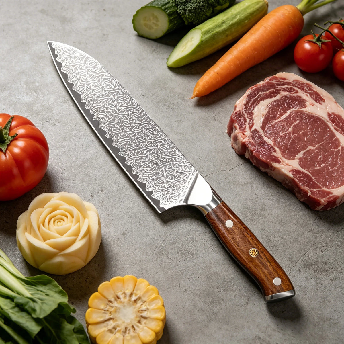 67-Layer VG10 Damascus Santoku Knife – Sharp Kitchen Blade Damascus Kitchen Knife Axl