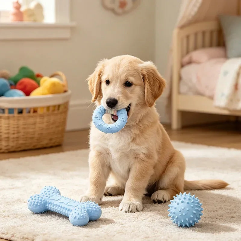 KEMORELA 3-Pack Puppy Chew Toys – Soft Rubber Teething Bones Puppy Chew Toys Axl