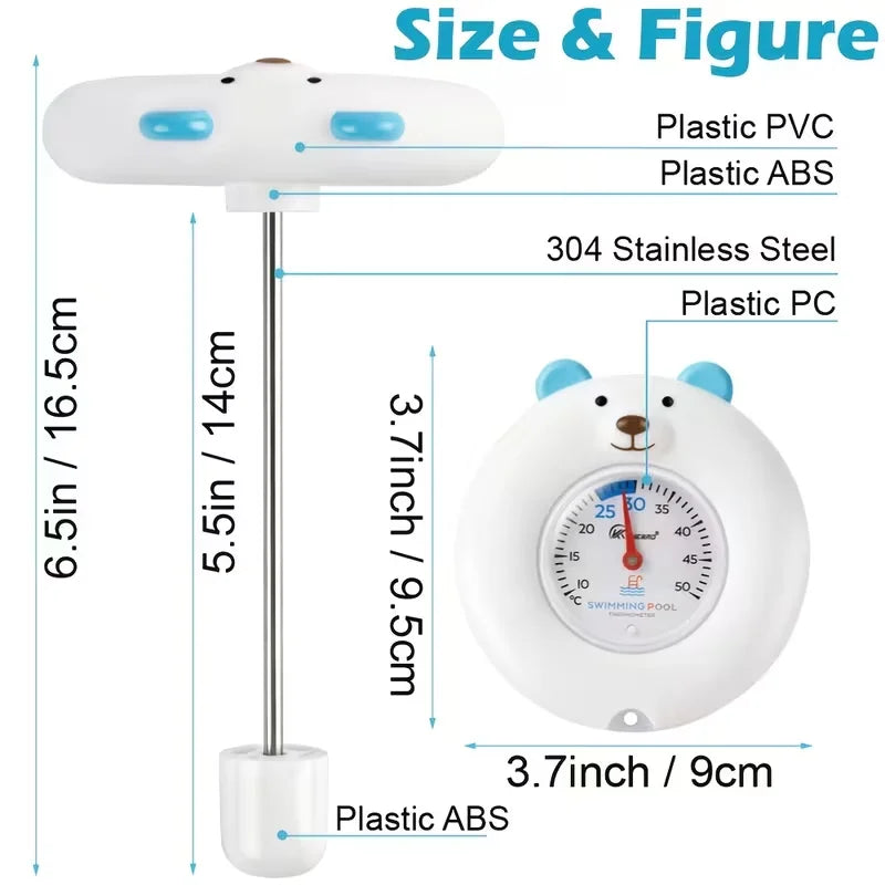 KT THERMO White Bear Floating Pool Thermometer | Battery-Free Floating Pool Thermometer Axl Ivory