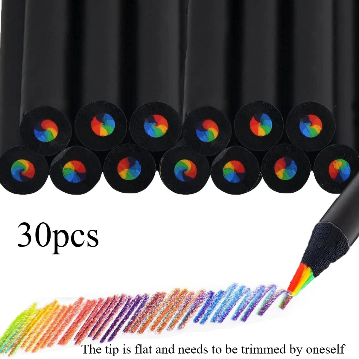 7-in-1 Rainbow Multicolor Pencils – 10/30 Pack Wood HB Pencil Set Multicolor Pencil Set Axl Black-30pcs