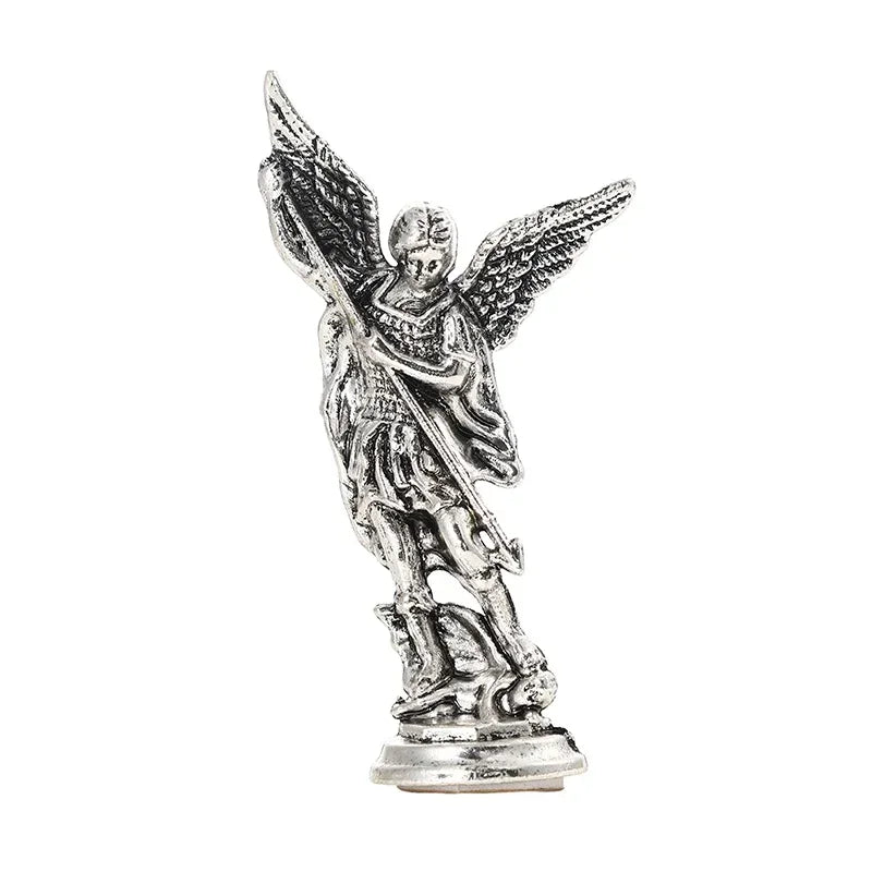 Saint Michael Archangel Figurine – Metal Guardian Statue Decor Religious Figurine Axl Silver