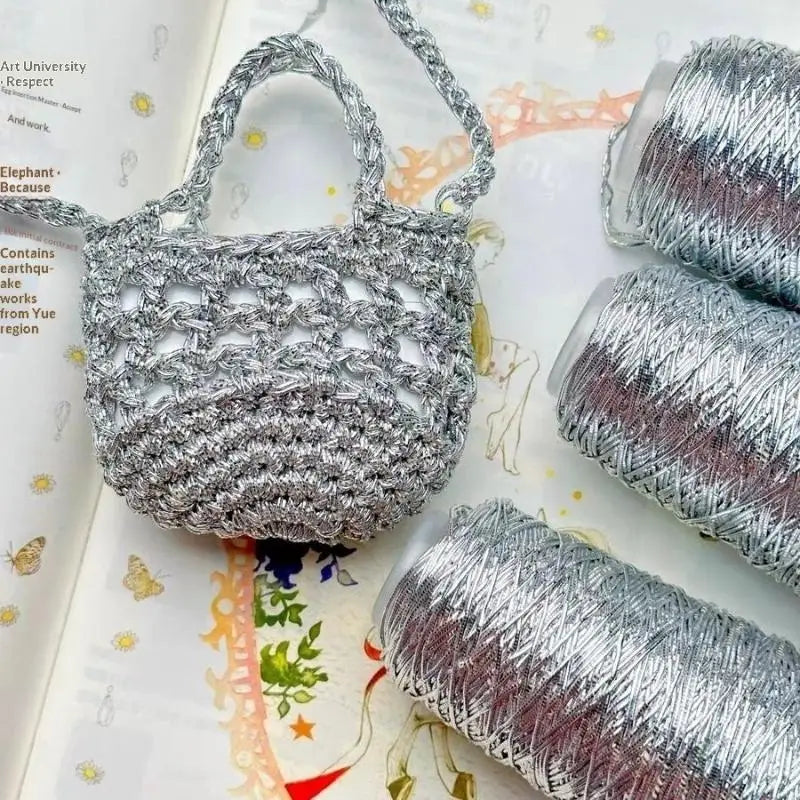 200M Silver Silk Yarn – Shiny Crochet & Knitting Thread Roll Crochet Knitting Yarn Axl