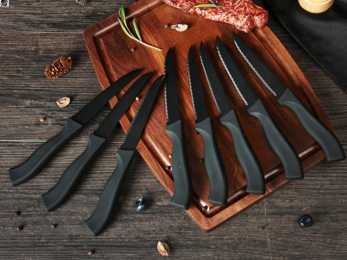 Serrated Steak Knife Set 4/6/8 Pc – German Steel Black Handle Steak Knife Set Axl