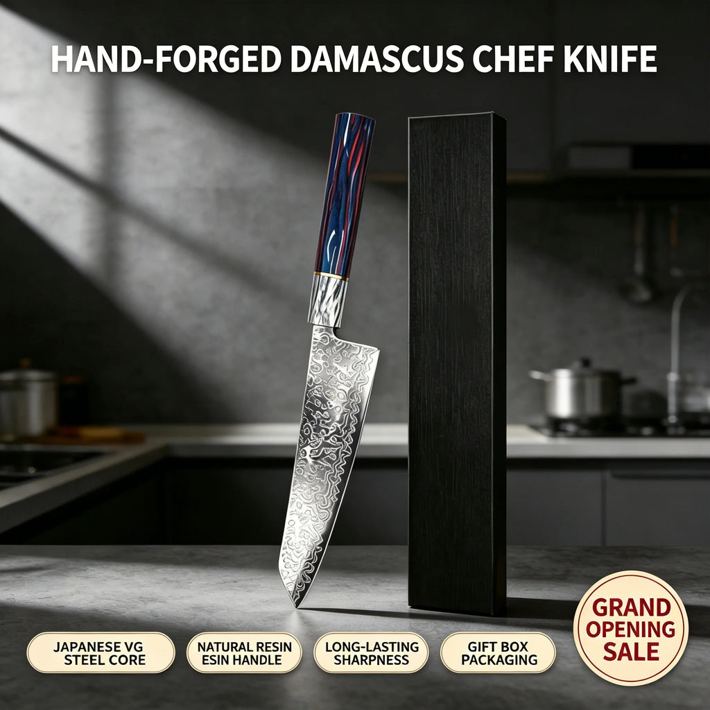 Japanese Damascus Chef's Knife – 20cm Solid Wood Handle Damascus Chef's Knife Axl
