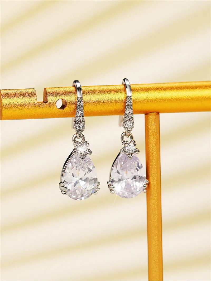 Huitan Women's CZ Geometric Dangle Earrings – Silver Tone Dangle Earrings Axl
