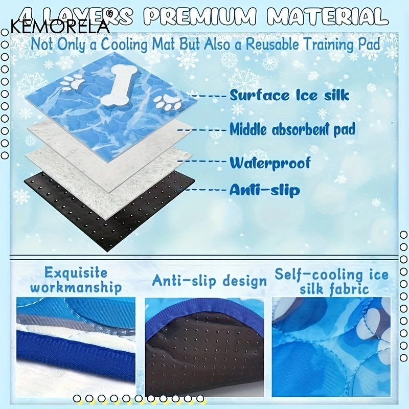 KEMORELA Large Dog Cooling Mat – Ice Silk Self-Cooling Pad Pet Cooling Mat Axl