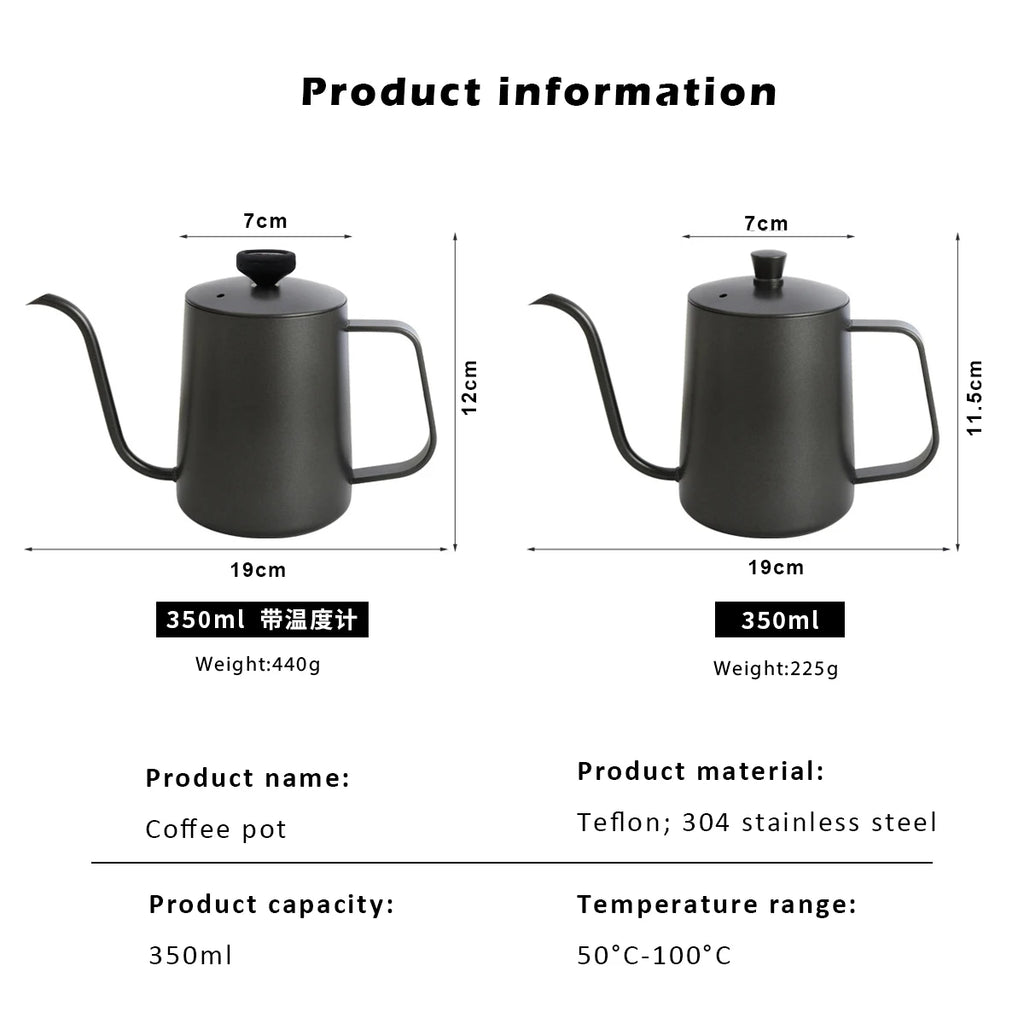 350ml Gooseneck Drip Kettle with Thermometer | Stainless Steel Gooseneck Drip Kettle Axl