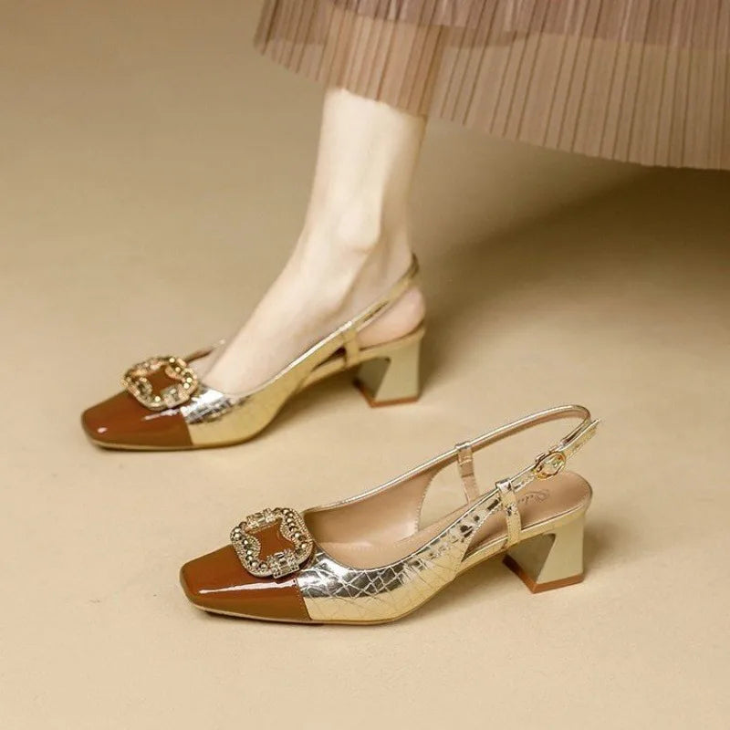 Women's Gunmetal Chunky Heel Pumps | Patent Leather Buckle Sandals Chunky Heel Pumps Axl