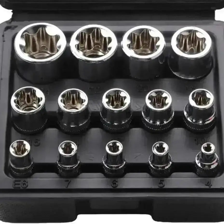 14-Pc E-Torx Star Socket Set E4–E24 | 1/4 3/8 1/2" Drive Kit Socket Set Axl