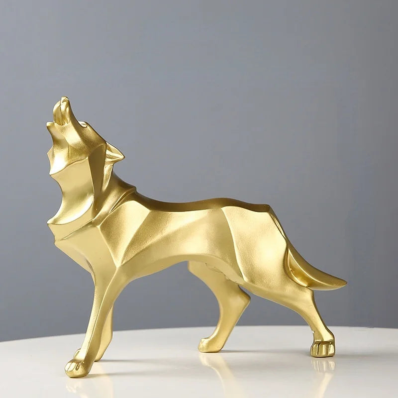 Modern Abstract Wolf Figurine – Geometric Resin Animal Statue Decorative Figurine Axl Gold