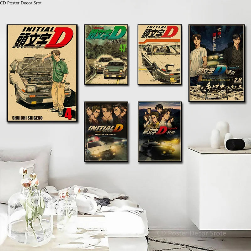 Initial D Anime Kraft Paper Poster – Vintage Manga Wall Art Anime Wall Poster Axl