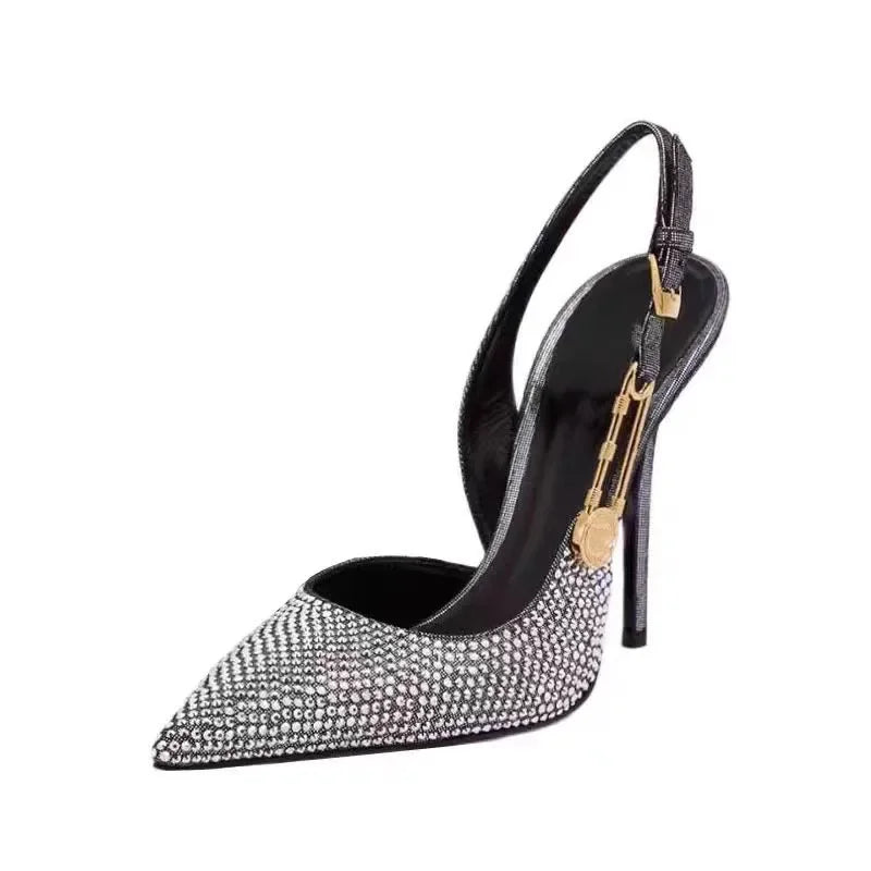 Women's Rhinestone Stiletto Slingback Pumps – Pointed Toe Heels Stiletto Slingback Pumps Axl