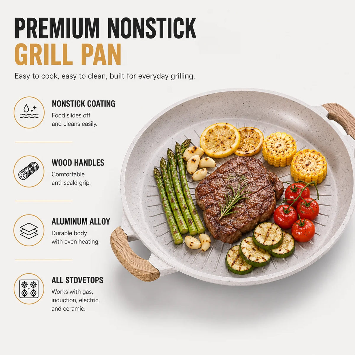 13-Inch Korean BBQ Grill Pan – Nonstick Griddle with Wood Handles BBQ Grill Pan Axl