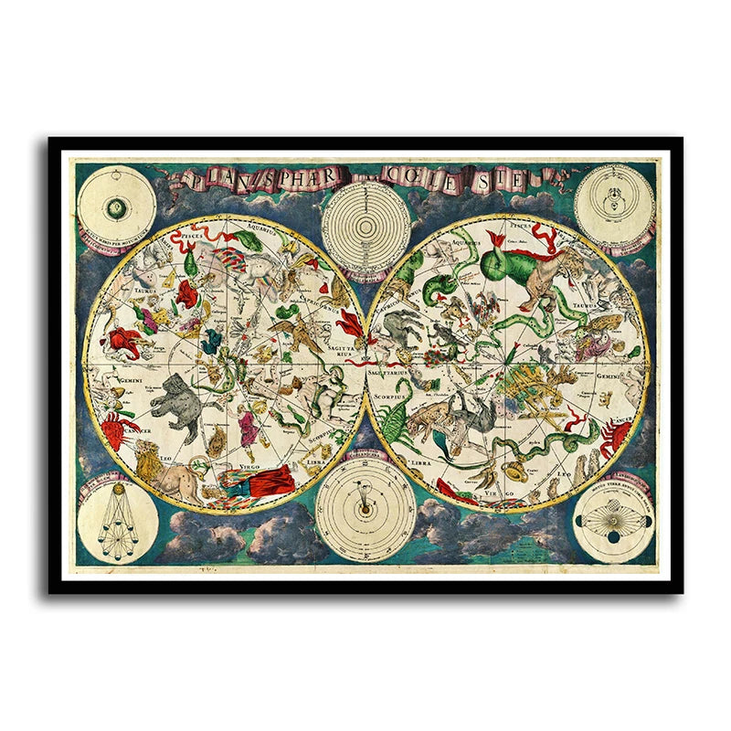 Vintage World Map Atlas Poster – Retro Globe Wall Art Decor Wall Art Poster Axl 21 42x30cm