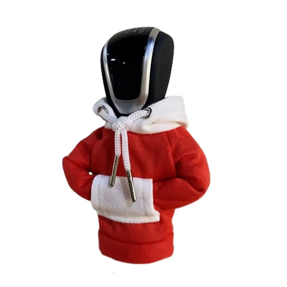 Cotton Hoodie Gear Shift Knob Cover – Color Stitching Car Decor Gear Shift Cover Axl WHITE-RED