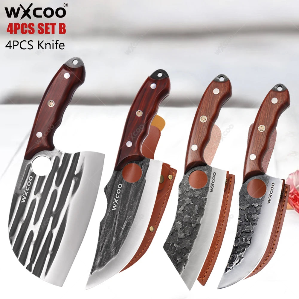 WXCOO Boning Knife Set – Stainless Steel Wood Handle Boning Knife Set Axl 4PCS SET B