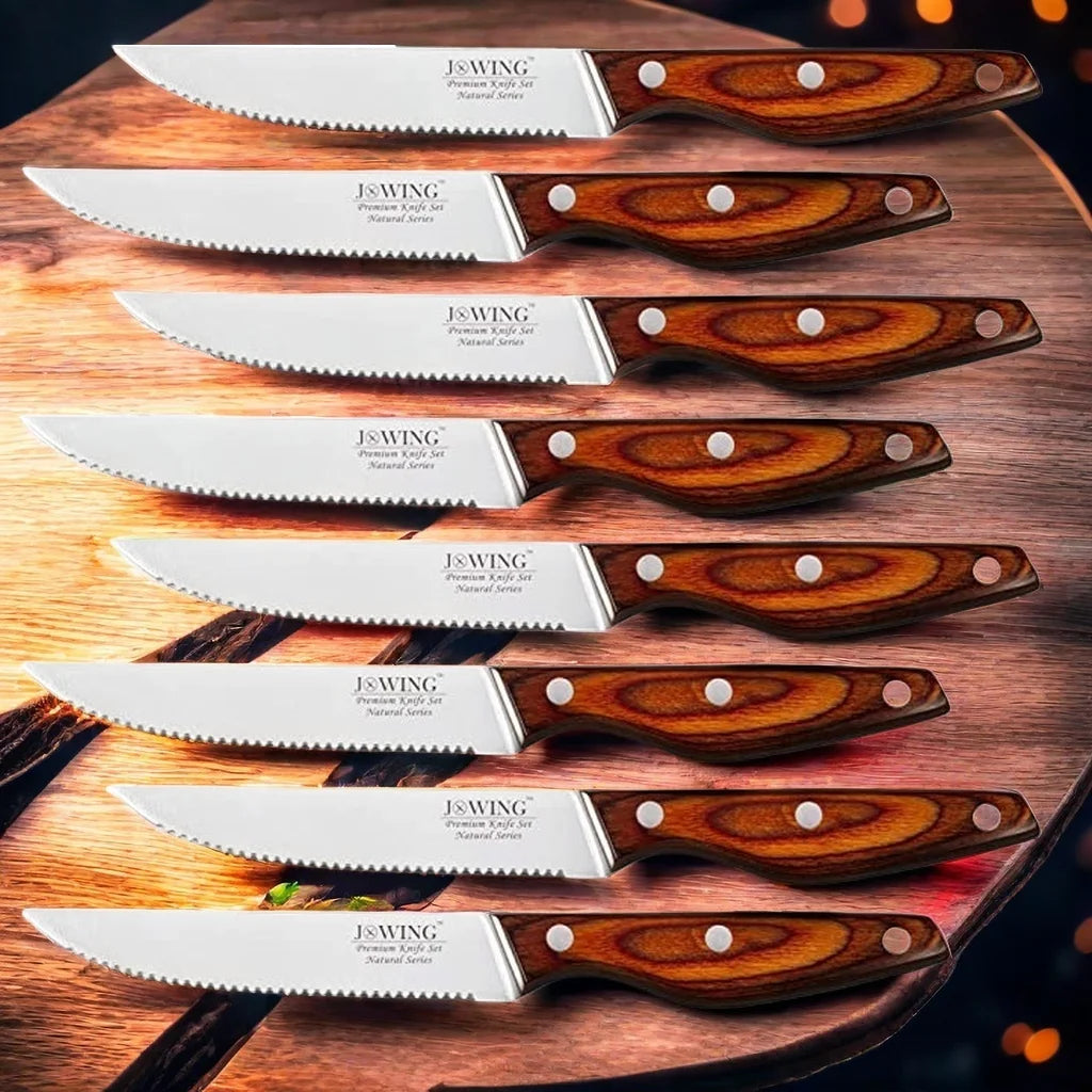Serrated Steak Knife Set – Mahogany Handle Stainless Steel Steak Knife Set Axl