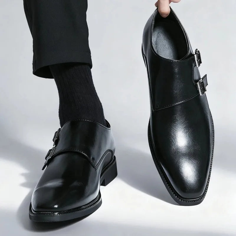 Men's Retro Oxford Dress Shoes – Pointed Toe Buckle Strap Men's Oxford Shoes Axl