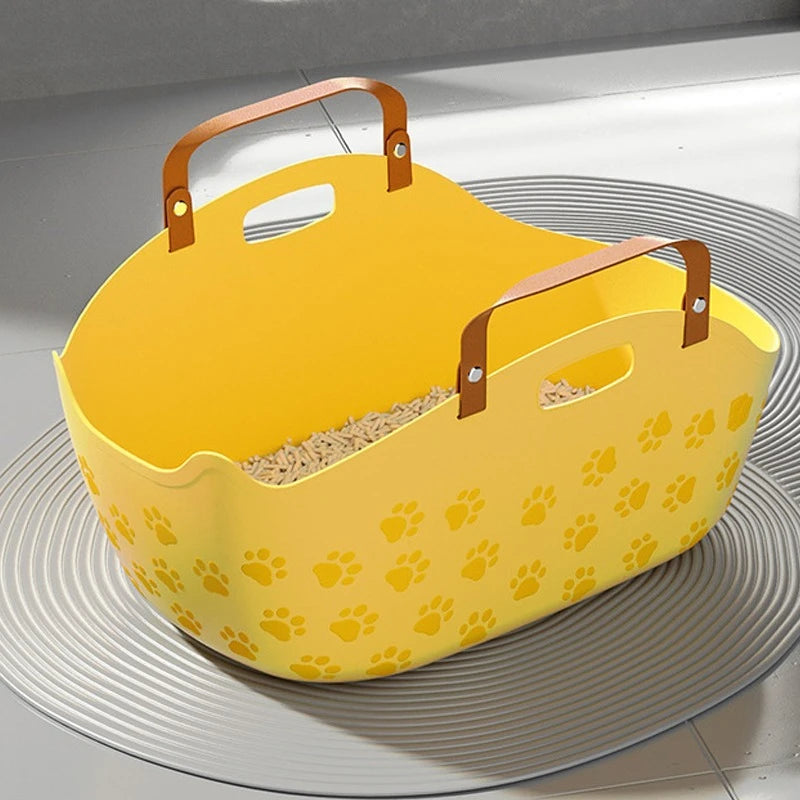 KEMORELA Portable Semi-Enclosed Cat Litter Box with Scoop Cat Litter Box Axl Yellow