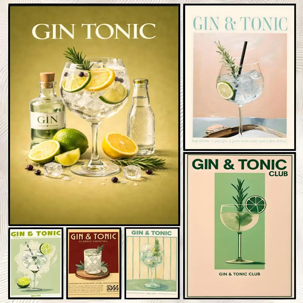 Gin & Tonic Cocktail Wall Art Poster – Self-Stick HD Waterproof Wall Art Poster Axl
