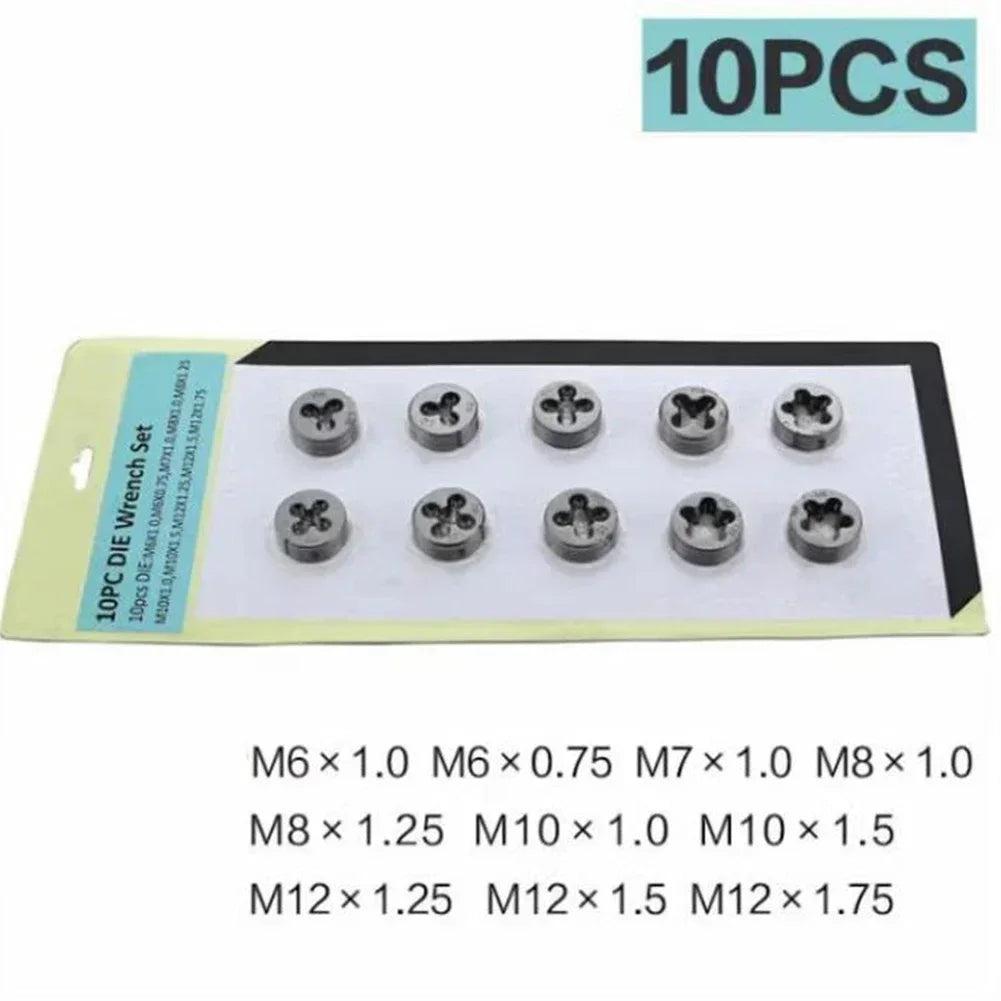 10-Piece Metric Thread Die Set M6–M12 | Metal Threading Tools Thread Die Set Axl