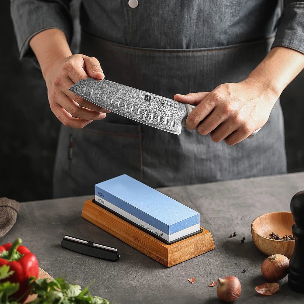 XINZUO 1000/6000 Grit Whetstone Knife Sharpener + Angle Guide Whetstone Sharpener Axl