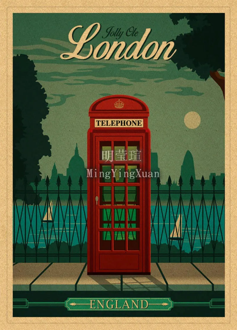 Vintage Travel Poster Wall Art | Kraft Paper Retro City Print Wall Art Poster Axl 27 42x30cm