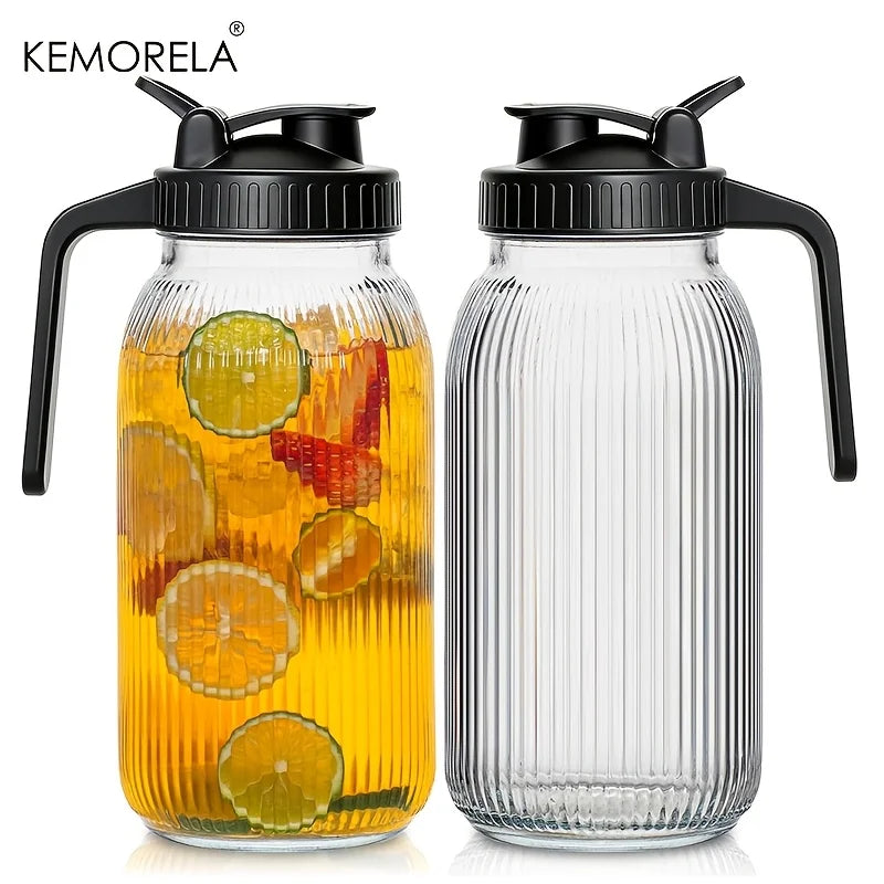 KEMORELA Glass Mason Jar Pitcher Set of 2 – Pour Spout Lid Glass Pitcher Set Axl 2PCS