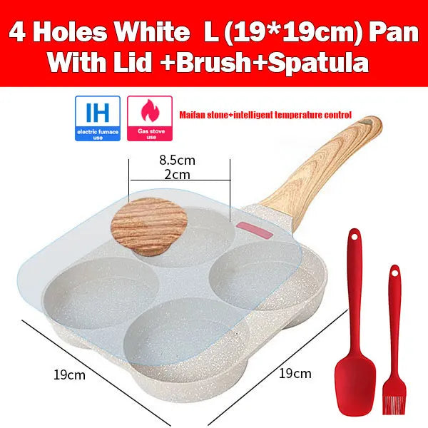 PGY 4-Cup Nonstick Egg Frying Pan with Lid | Omelet Pan Nonstick Egg Pan Axl White L Pan Set