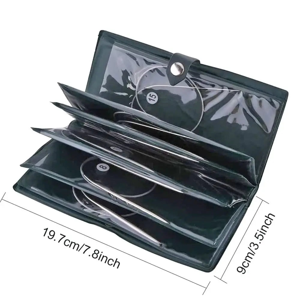 11-Pc Stainless Steel Circular Knitting Needles Set with Bag Circular Knitting Needles Axl