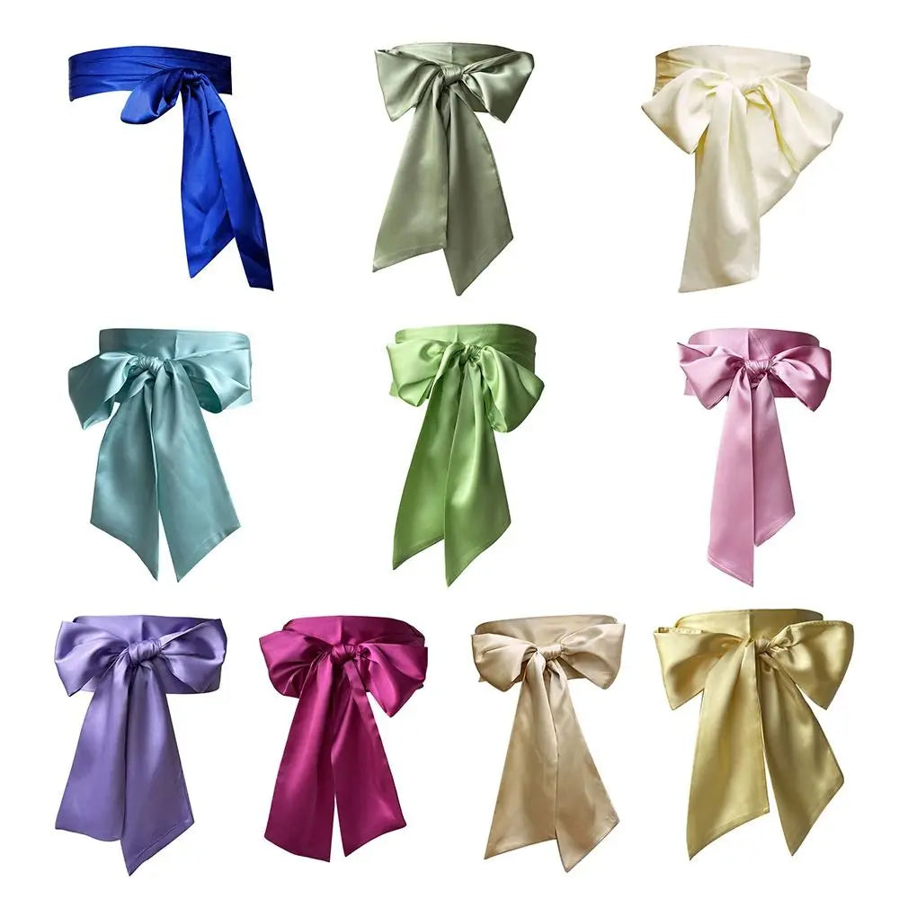 Women's Satin Bow Waist Belt – Wide Cummerbund Ribbon Strap Satin Waist Belt Axl