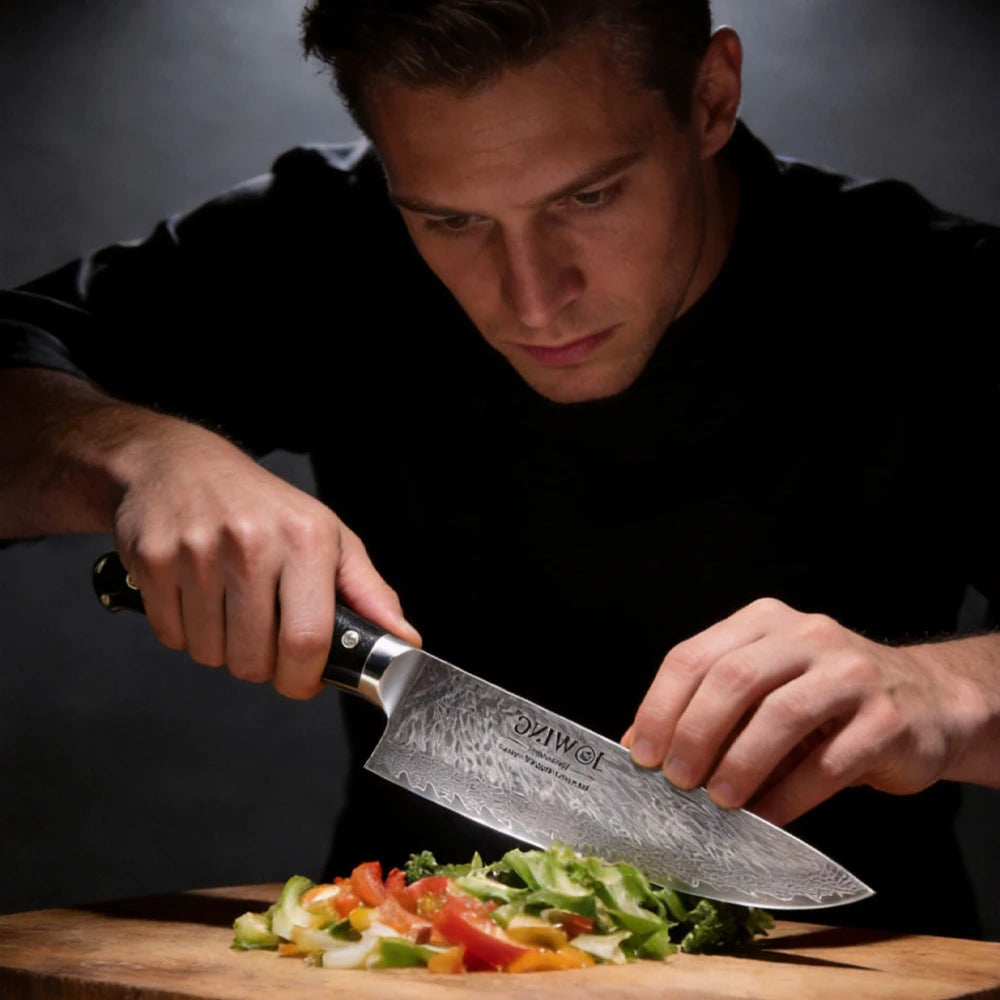 Damascus Steel Chef Knife – 8" Japanese-Style Wood Handle Damascus Chef Knife Axl