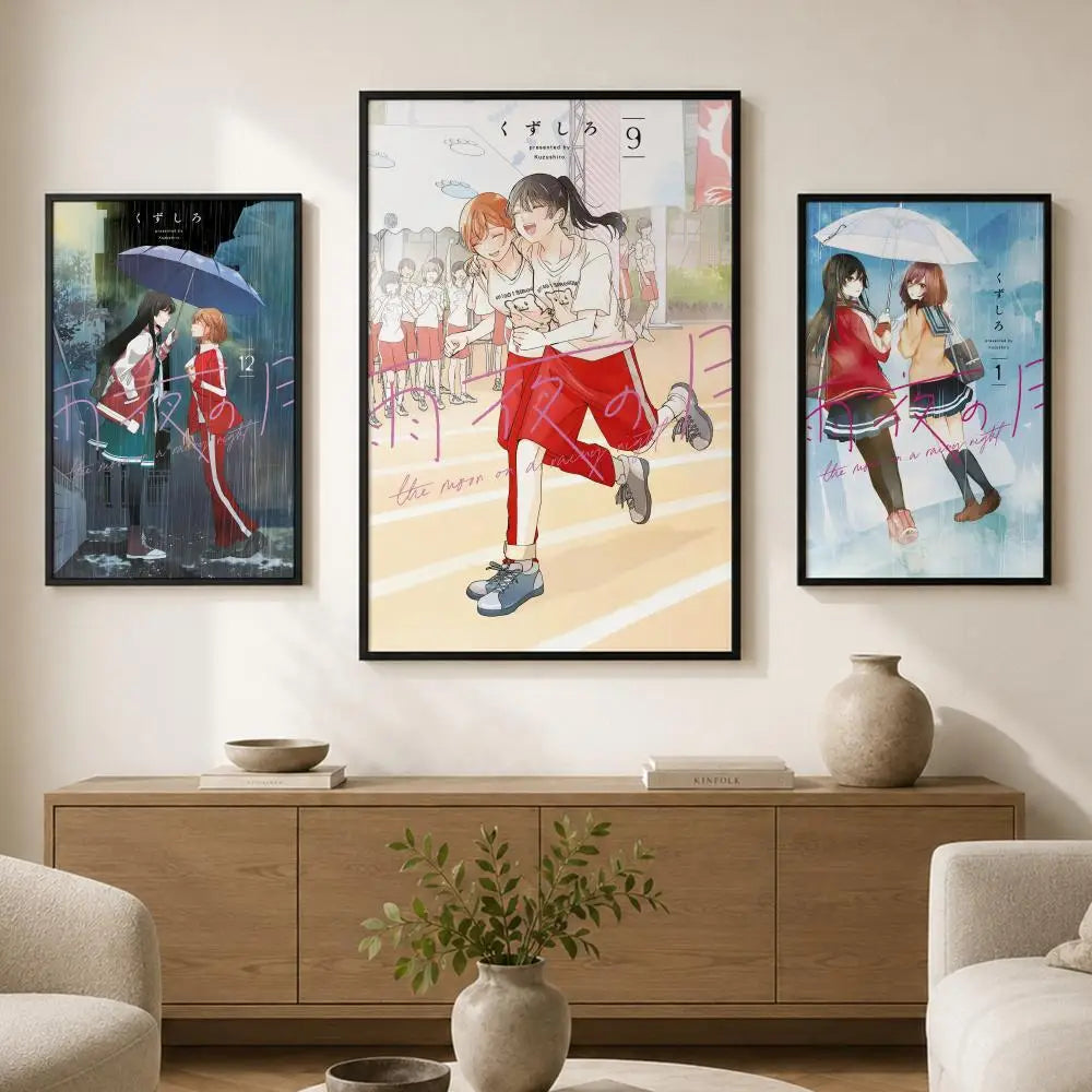 Manga Moon Rainy Night Waterproof PVC Peel & Stick Wall Poster Wall Art Poster Axl