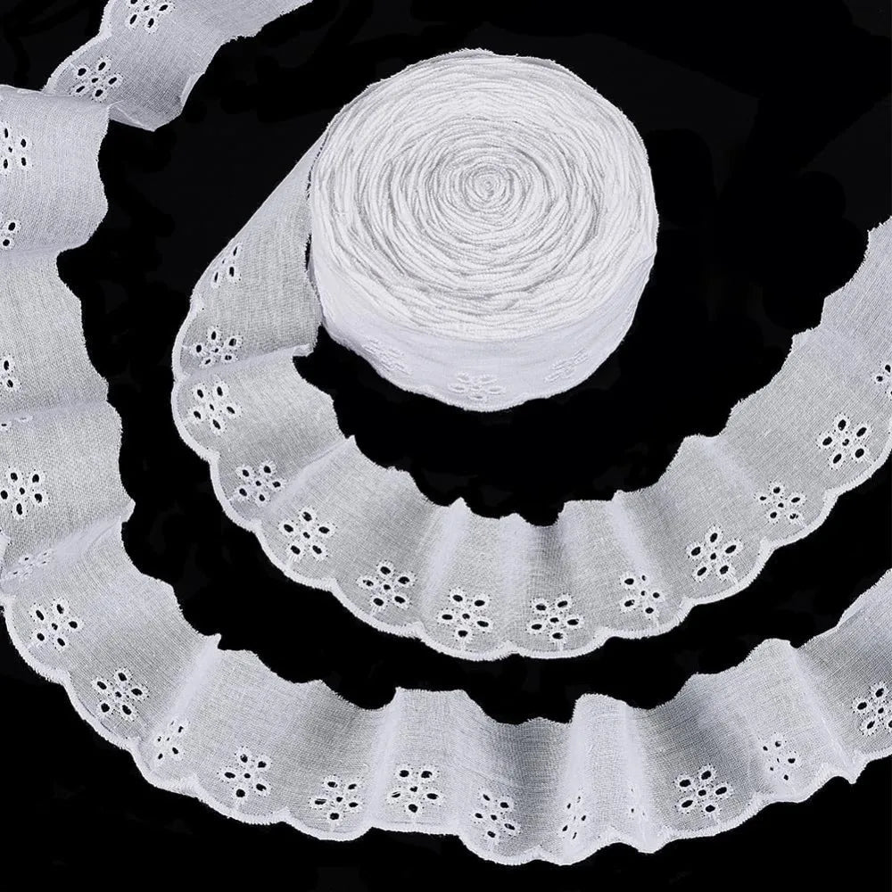 White Hollow Flower Lace Trim Ribbon 42mm Wavy Edge – 15 Yards Lace Trim Ribbon Axl AECH04-18058