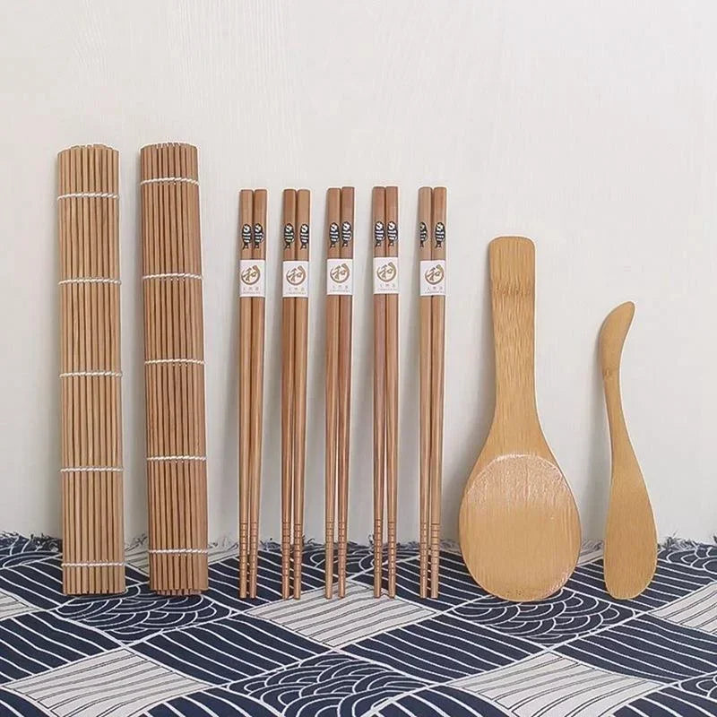 9-Piece Bamboo Sushi Maker Kit – Rice Mold & Onigiri Tools Sushi Making Kit Axl