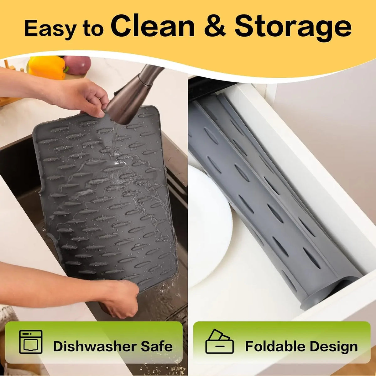 Silicone Sink Mat with Built-In Drain | Non-Slip Dish Drying Tray Silicone Sink Mat Axl