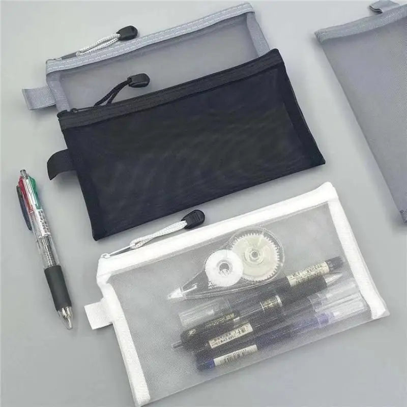 3-Pack Clear Mesh Pencil Cases – Large Nylon Zipper Pouches Mesh Pencil Case Axl