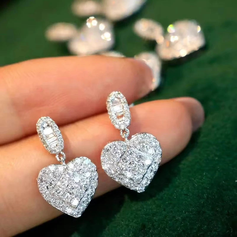 Huitan Heart Dangle Earrings | Cubic Zirconia Drop Pendants Dangle Drop Earrings Axl