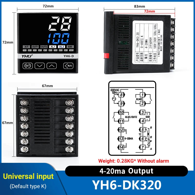 CKCTINNER YH6 PID Temperature Controller – SSR & 4-20mA Output PID Temperature Controller Axl YH6-DK320