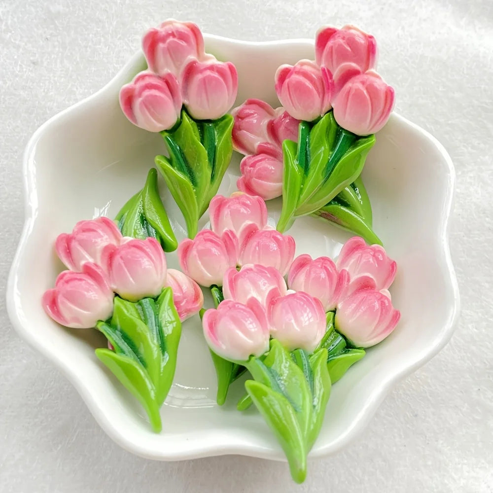 10-Piece Resin Flat Tulip Flowers for DIY Crafts & Decor Craft Embellishment Set Axl